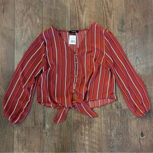 Ambiance Cropped Long Sleeve Blouse Rust Size Small